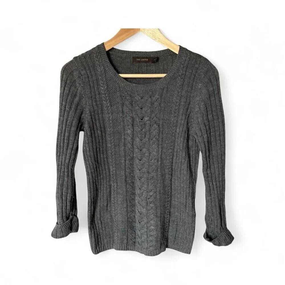 The Limited Gray Wool Blend Cable knit Cuffed Sleeve size Medium Y2K